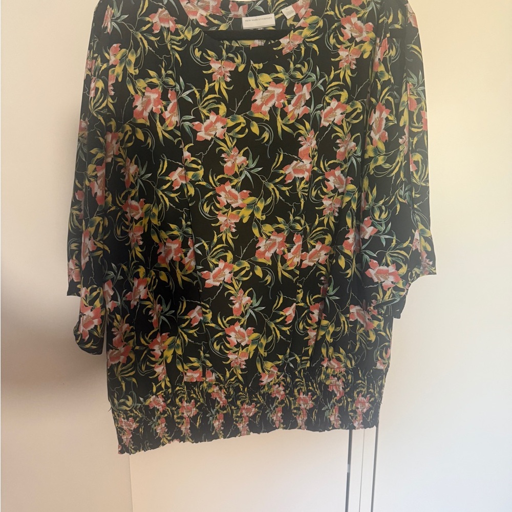 New York & Company Black Floral Blouse
